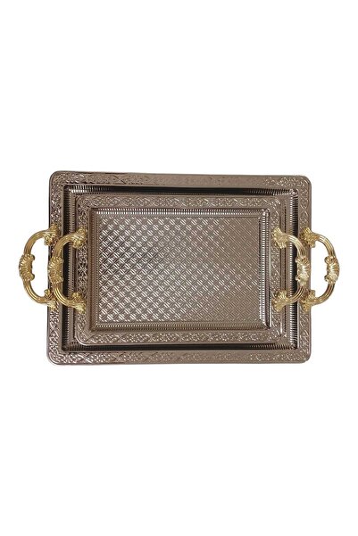 Dalgıç 2li Diktörtgen Yeni Model Lüks Tepsi Seti-Gümüş 2020