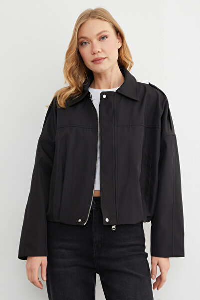 Fulla Moda Базовий оверсайз-бомбер-тренч з деталями на плечах