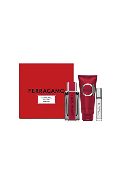 Salvatore Ferragamo Red Leather For Men Set Eau De Parfum 100ml + Eau De Parfum 10ml + Shampoo & Sg