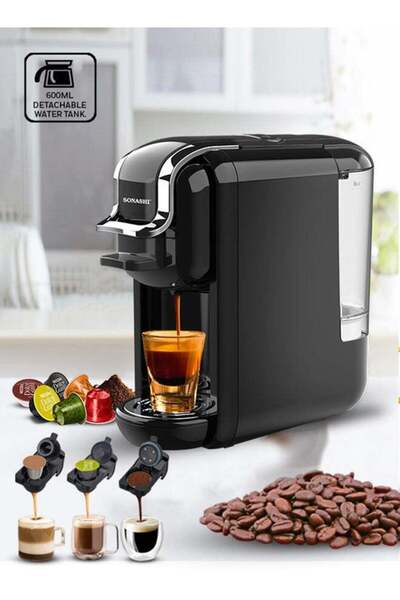 sonashi ماكينة قهوة إسبريسو متعددة الوظائف 3 في 1 SCM-4969 (600 مل، 1450 واط، أسود)