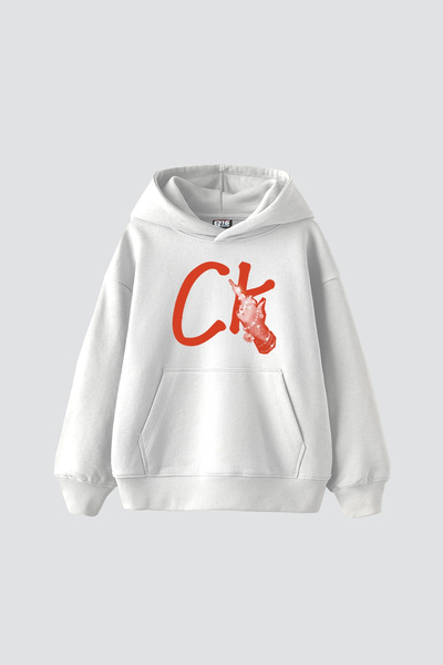 Sekizbiraltı Ck. Printed Oversized Unisex White Hoodie