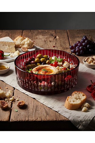 AKDEN STORE Verre Series Red Sandra Decorative Presentation Bowl