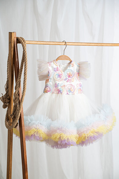 Mini Chics Rengarenk Karnaval Kısa Kol Bebek Elbise