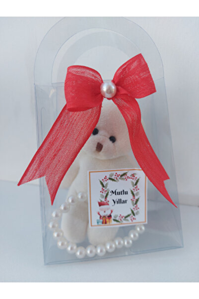 SEVİMLİ TASARİMLAR Christmas Themed Linen Bow Decorated Teddy Bear Keychain a...