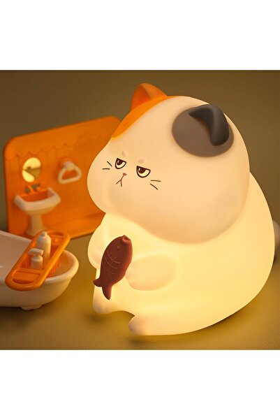 KASTWAVE مصباح ليلي للأطفال على شكل قطة جشعة - مصباح سيليكون قابل لإعادة الشح...