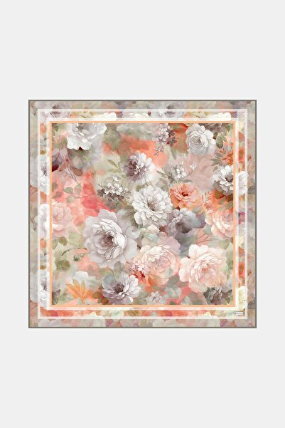 Vakko Twill Silk Scarf - 40575 - Salmon Light Green