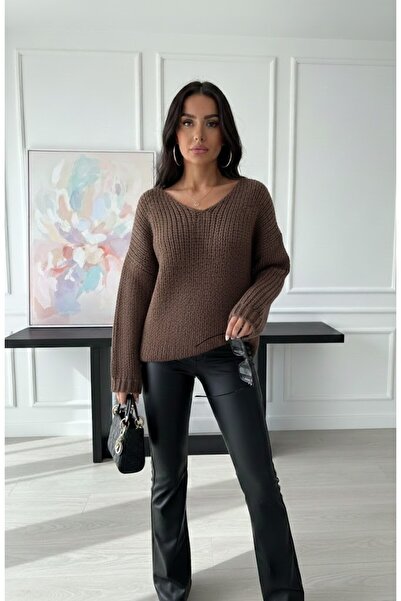 MoonliWear Tricotat texturat pentru femei, confortabil croială pulover de tricotat casual