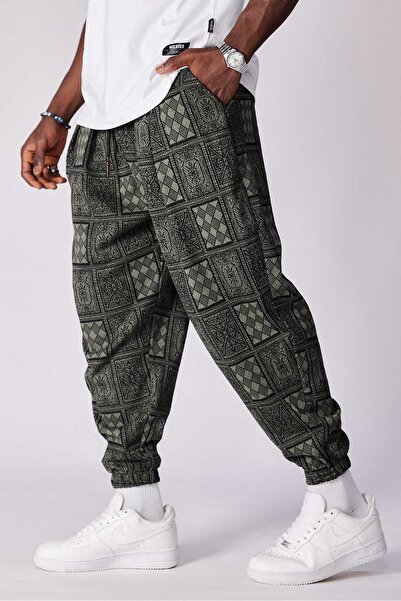 FG KONNİCHİWA Unisex Ethnic Patterned Loose Hippie Bohemian Baggy Pants with Elastic Waist and Cuffs and Pockets Ethnic Design