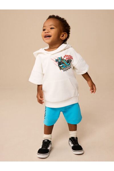 Next Baby Cotton White Short Sleeve Sweatshirt Shorts Bottom Top Set