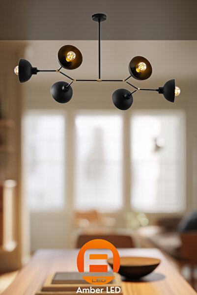 AmberLED Modern Metal Gövdeli Avize Pütürlü Siyah Oturma Odası E27 Uyumlu