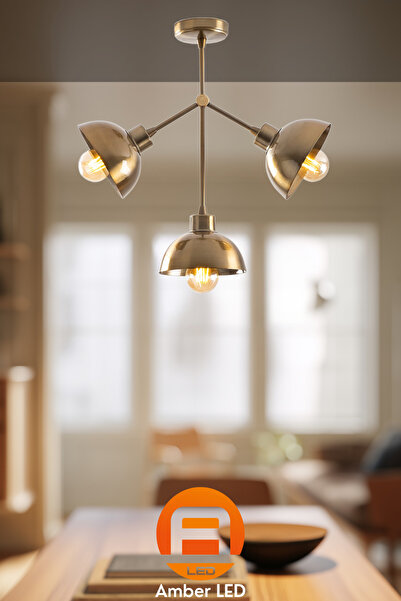 AmberLED Modern Metal Gövdeli 3'lü Avize Mutfak ve Salon İçin E27 Uyumlu