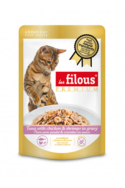 Les Filous hrană umedă pentru pisici, ton, pui și creveți în sos, 6 x 80 g