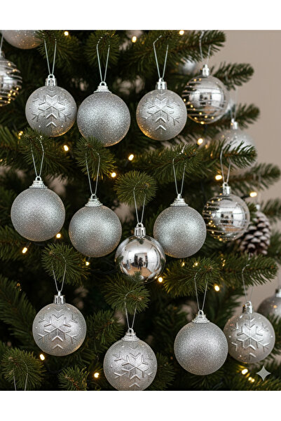 DODOMAR 5 cm – Ornament de Crăciun în relief cu sclipici argintiu, 20 de bucă...
