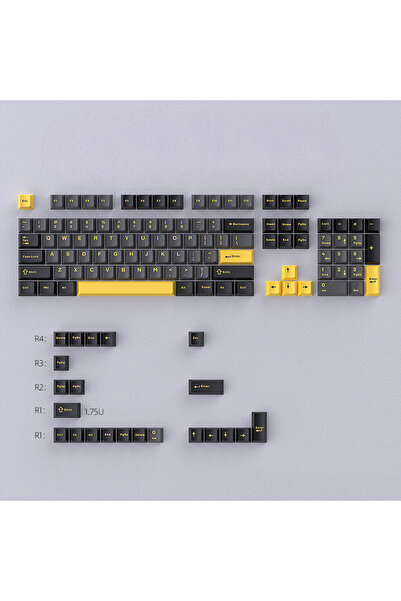 silabor Gri ve Sarı Mekanik Klavye Tuş Başlıkları Keycaps, PBT Küçük Komple S...