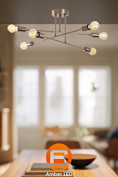 AmberLED Rustik 6'lı Plafönyer Metal Gövde ile Oturma Odası ve Yatak Odası için