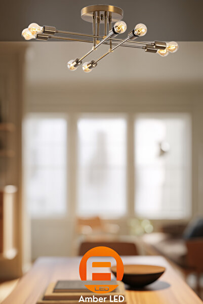 AmberLED Rustik 8'Li Plafönyer Metal Gövdeli Oturma Odası Aydınlatma E27 Uyumlu
