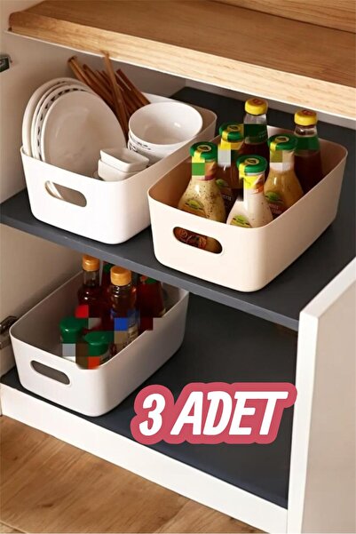 Bayev Sort 3 Adet Düzenleyici Organizer Beyaz Renk Plastik Çok Amaçlı Banyo Mutfak Ofis Düzenleyici