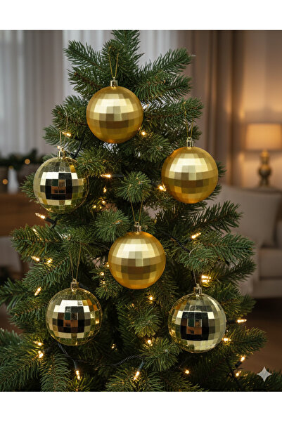 DODOMAR 8 cm – Ornament de Crăciun lucios, auriu, mat, minge de discoteca, 6 ...