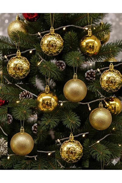 DODOMAR 6 cm – Ornament de Crăciun în relief, auriu, lucios, 12 bucăți, set d...