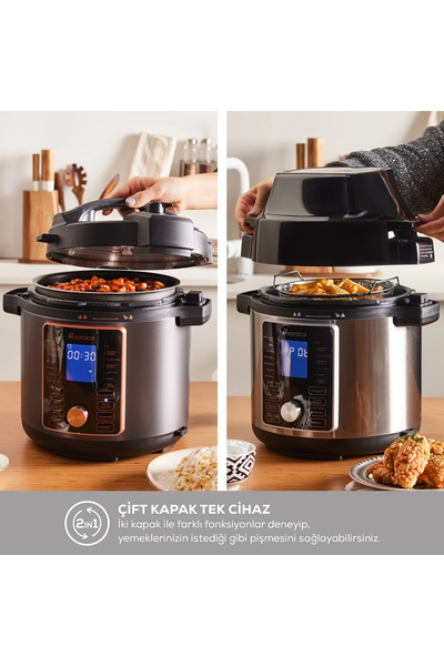 ozbience Çok Amaçlı 2'li Basınçlı Pişirici ve Airfryer, 6L