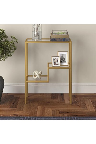 genric 3-Tier Modern Side Table With Glass Shelves and Metal Frame - Pre-Assembled