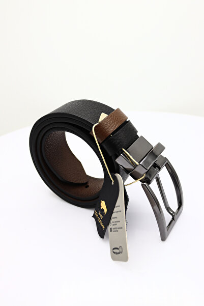 willpolo Curea din piele naturală cu cataramă pivotantă dublă, negru-maro, 4 ...