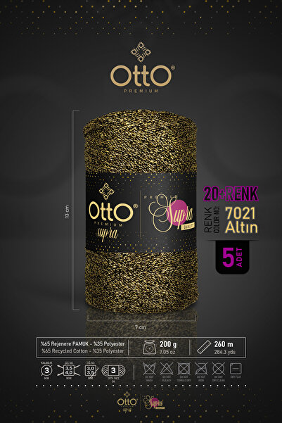 Otto خيط مكرامية فاخر لامع - ذهبي - عبوة من 5 قطع - 3 مم/200 جرام/260 متر - إ...