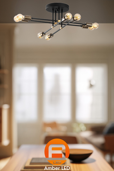 AmberLED Rustik 8'Li Plafönyer Pütürlü Siyah Metal Gövde ile Salon ve Antre A...