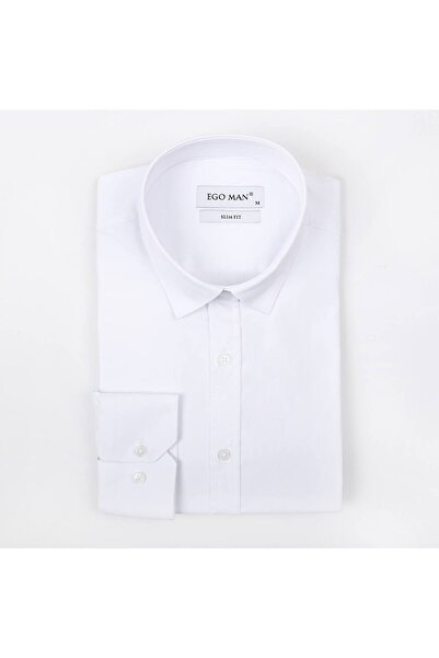 Ego Man Men's Elegant White Shirt Cotton Easy Iron All Season Slim Fit