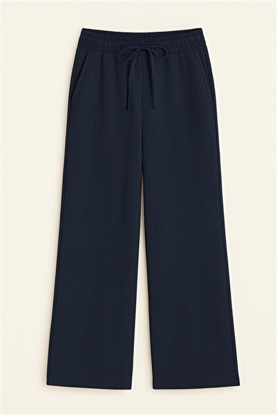 BARRELS AND OIL Women's Elastic Waist Wide Leg Trousers - Navy Blue