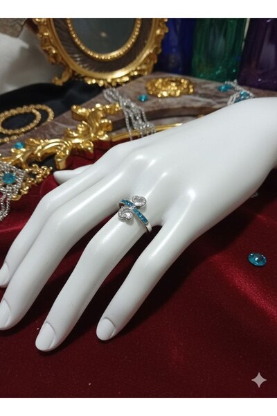 Shiklik خاتم نسائي أنيق على شكل قلب من الأحجار الكريمة باللون الفضي