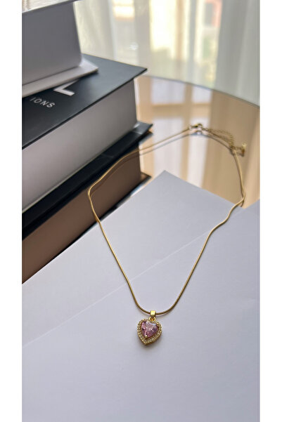 STİL NOKTA Steel Zircon Stone Heart Necklace Does Not Tarnish Adjustable Mode...
