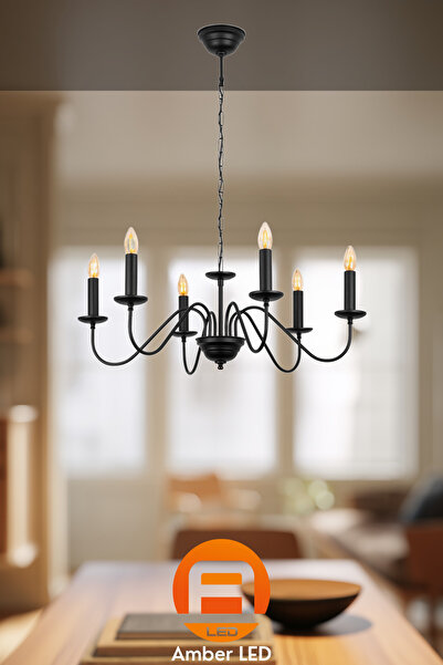 AmberLED Rustik 6'lı Metal Gövdeli Avize Mutfak ve Salon Kullanımına Uygun E14