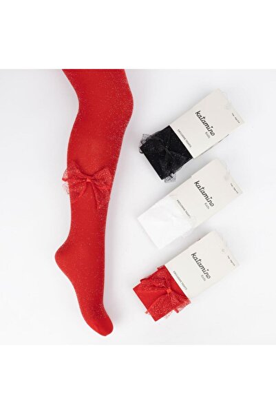 Katamino Red Color Girls' Glitter Bow Pantyhose Red Color Will Be Sent