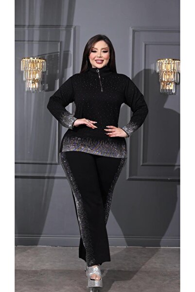 Kokostrendi طقم مزدوج من حجر الكريستال المرصع - أسود