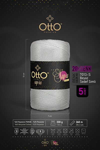 Otto خيط مكرامية فاخر - أبيض - لامع - عبوة من 5 قطع - 3 مم/200 جرام/260 متر -...