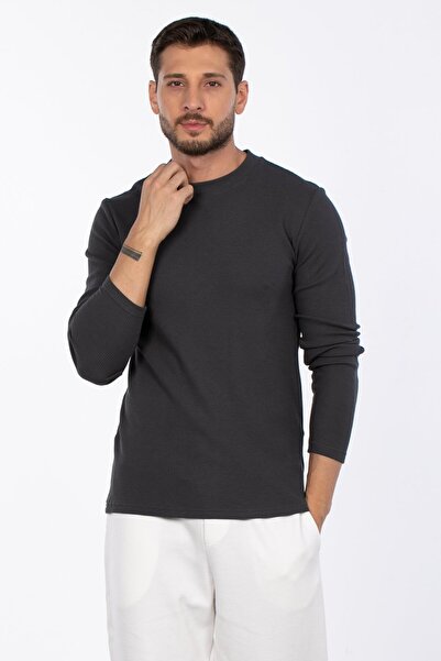 BARRELS AND OIL Men's Crew Neck Waffle Sweatshirt - Anthracite