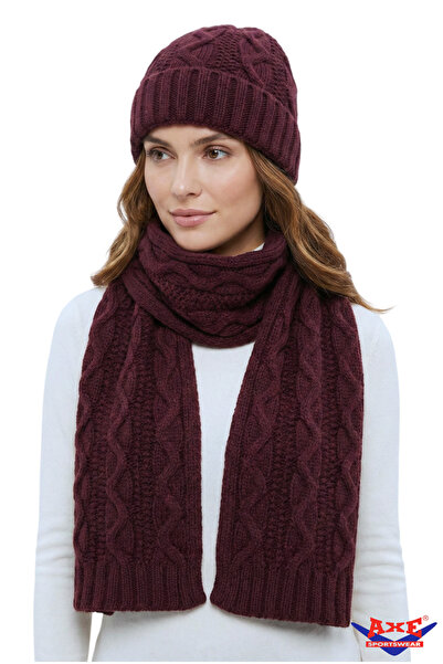 AXE SPORTSWEAR Winter Soft Textured Wool Hair Knit Thick Knitwear Scarf and B...