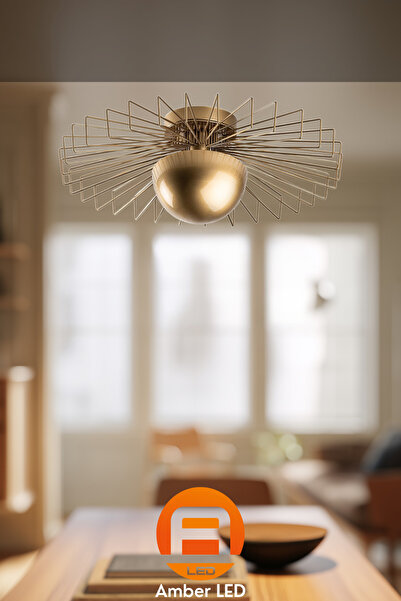 AmberLED Zarif Metal Gövdeli Parlak Gold Tekli Sarkıt Aydınlatma