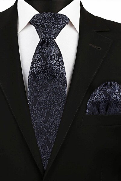 hapshoe Black Jacquard Adjustable Satin Children's Tie and Handkerchief Set