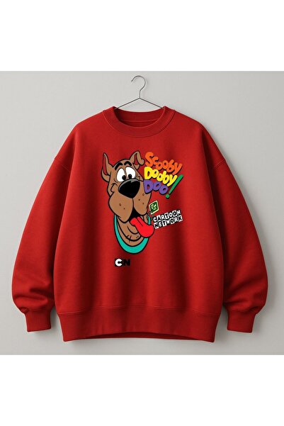 MAYDAY CULTURE Kırmızı Unisex Scooby Doo Kadın Erkek Dtf Baskılı Oversize Sweatshirt