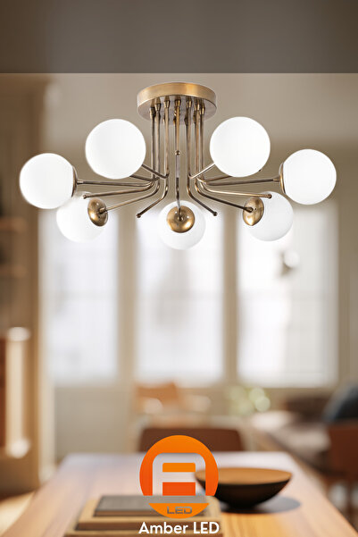 AmberLED Şık Camlı 7'Li Plafönyer Eskitme Tasarım ile Salon ve Yatak Odası İçin