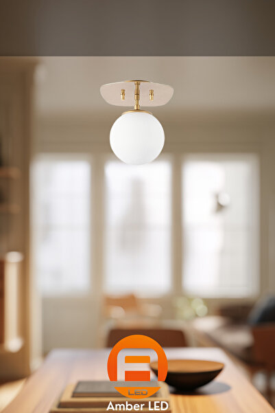 AmberLED Şık Camlı Tekli Sarkıt Avize Parlak Gold Mutfak ve Salon İçin E14