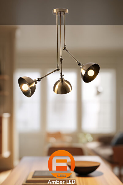 AmberLED Metal Gövdeli 3'lü Avize Eskitme, Salon ve Yatak Odası İçin E27 Uyumlu