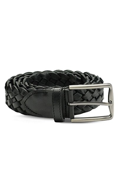 Vario Genuine Leather Hand Knitted Men's Belt Z139 Black Knitting (Black Knitting)