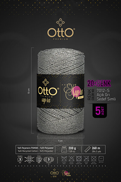 Otto Premium Simli Supra - Açık Gri - Sim - 5'li Paket - 3mm/200gr/260m - Çanta Aksesuar Makrome İp