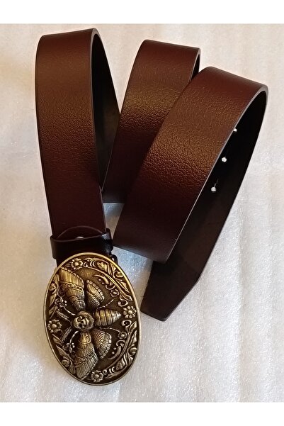 Butik Tülin حزام كاوبوي أصلي للجنسين من جلد العجل الأصلي بلون بني برونزي مع ز...