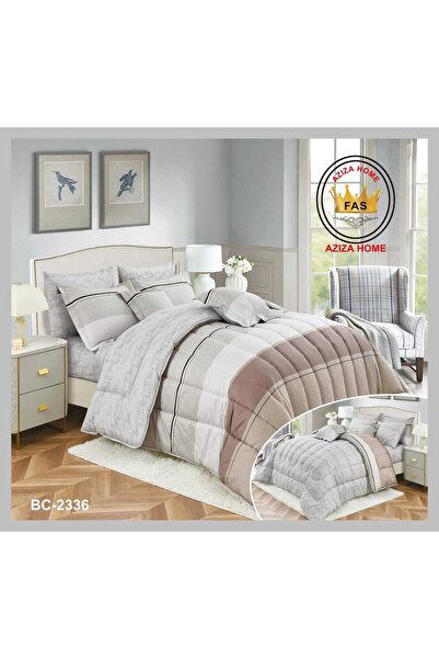 FABRIC A 10-piece cotton double duvet set in beige and coffee with calming gray tones adds warmth and elegance to the room.