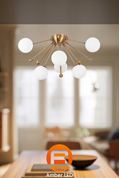 AmberLED Camlı 6'lı Plafönyer Eskitme, Modern Aydınlatma, E27 Uyumlu