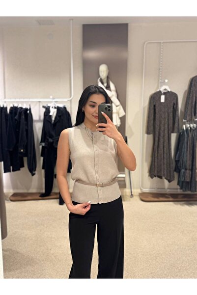 EDITION WOMAN Βασικό γιλέκο πλεκτό με λεπτή ζώνη από πέτρα |   ΕΚ1005310417